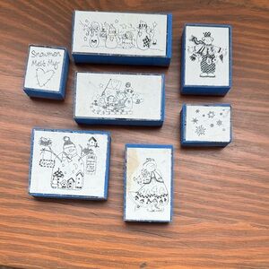 Blue and White Snowman Rubber Stamps Set